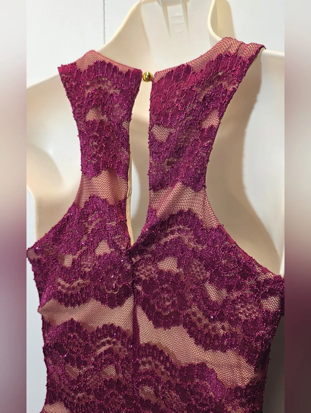 Sheer Lace Halter Chemise - Deep Berry